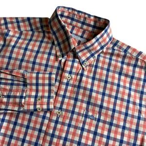 Southern Tide Shirt Men's Size Medium Blue Coral Plaid Button-Down‎ Dress Preppy